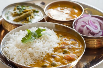 Indian thali meal served with rice and curries ultra hd photo