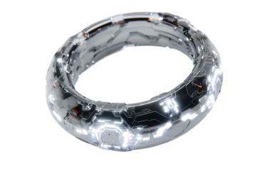 High tech cyber ring made with futuristic aesthetics featuring levitating design and visually striking luminous details isolated on transparent background PNG