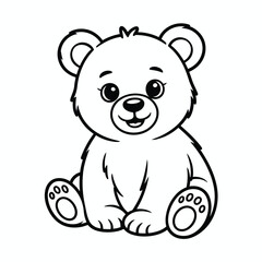Cute cartoon bear sitting isolated on white background, Vector, illustration