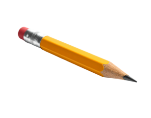 A close-up of a yellow, hexagonal wooden pencil with a pink eraser on a black background