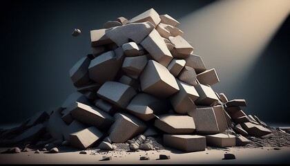 pile of rectangular rubble uneven height contrasting light and shadow generative ai