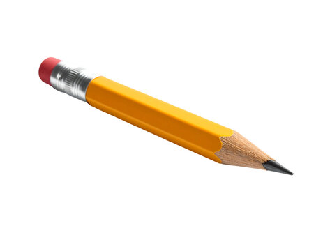 A close-up of a yellow, hexagonal wooden pencil with a pink eraser on a black background