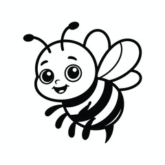 Obraz premium Cartoon bee flying happily isolated on white background, Vector, illustration