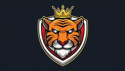 tiger king mascot design with crown and shield for gaming logo