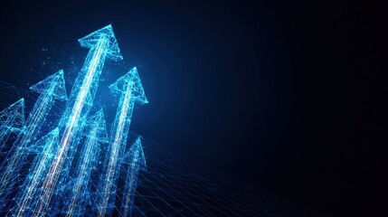 Abstract upward arrows, shimmering with digital energy, rise against a dark backdrop. ..Created with Generative AI, not depicting real subjects.