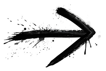 Black grunge ink brush stroke arrow on transparent background