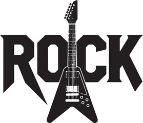 Rock Music Guitar Typography Vector Logo Silhouette