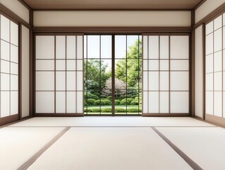 Traditional Japanese home with an expansive engawa, offering serene views of a lush garden