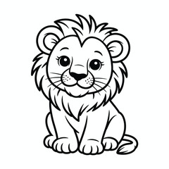 Cute lion cub sitting isolated on white background, Vector, illustration