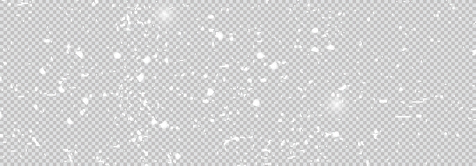 Winter blizzard. Snowflakes falling down. Snowy air flow. Realistic vector illustration isolated on a transparent background.