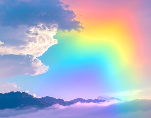 幻想的な虹色の空と雲海