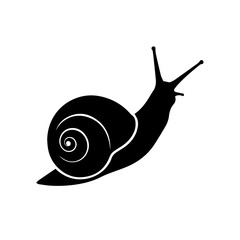 Black silhouette of a snail with a spiral shell and antennae on a white background, depicted in a simple graphic style. © Maulana