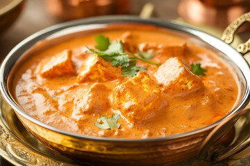 Indian paneer butter masala curry in traditional bowl ultra hd photo