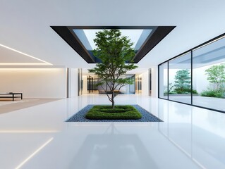 Traditional Kyoto townhouse with an open atrium, minimalist furniture, and a peaceful indoor garden