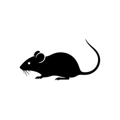 Obraz premium A simple black silhouette of a mouse with a long tail and whiskers.