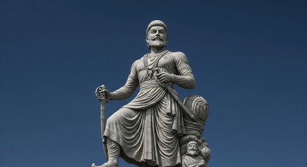 Obraz premium Stone Statue of Chhatrapati Shivaji Maharaj Against Blue Sky