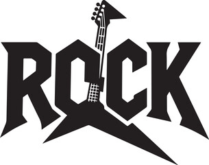 Rock Music Guitar Typography Vector Logo Silhouette