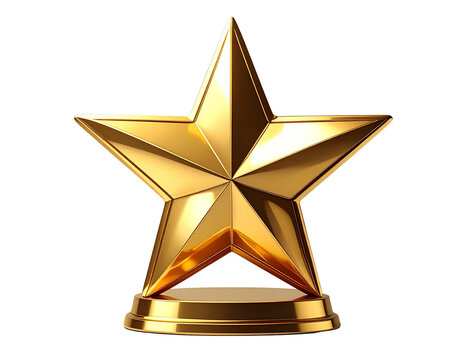Golden star trophy, transparent background