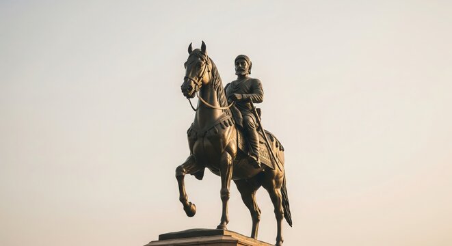 Historic Shivaji Maharaj Horse Statue with Soft Sunrise Sky