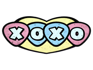 Cute pastel hearts "XOXO" love typography sticker design on transparent background