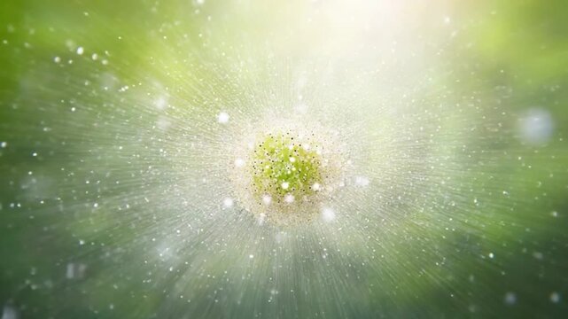 A Serene Sprinkling: The image captures a serene view of a lush green plant with radiating, twinkling sprinkles, creating a sense of natural beauty and freshness.