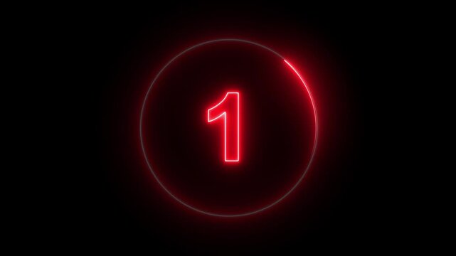 Neon line Circle countdown timer animation from 5 to 0 second animation on black background with alpha channel. 05 second countdown timer animation, Negative Countdown. 4k video motion graphic 