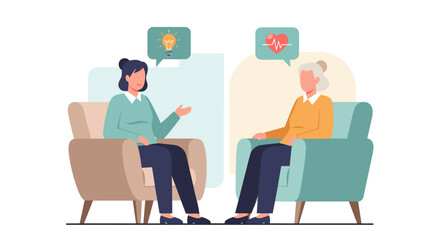 Mental health consultation between healthcare worker and elderly patient for wellness and awareness campaigns
