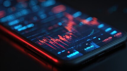 A close-up shot of a smartphone screen displaying financial market data. The sleek device highlights the dynamic fluctuations of the market.  ..Created with Generative AI, not depicting real subjects.