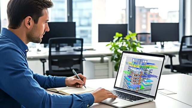 A man is working with laptop for business and technology concept.