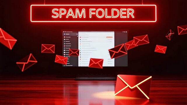 Spam folder concept with red envelopes for the concept of internet scam.
