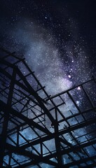 Fototapeta premium Architectural wonder silhouetted under a vast starry sky evokes futuristic design and serene creative concept