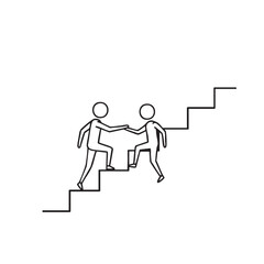 Fototapeta premium Two people holding hands while walking down a set of stairs together black and white