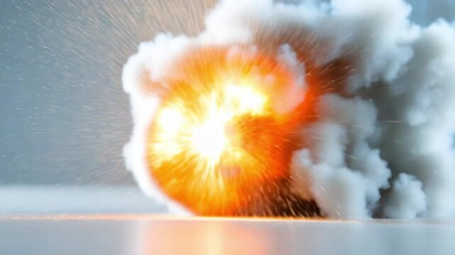 Explosive Energy: Witness the raw power of a brilliant explosion, captured mid-blast with billowing smoke and fiery intensity, symbolizing a moment of dramatic transformation.