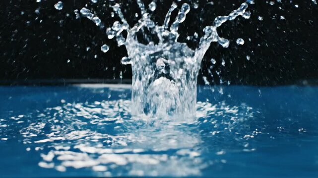 Water splash crown formation blue liquid high speed abstract close up