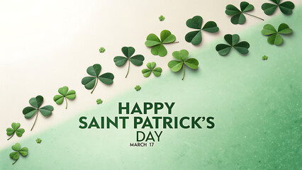 Celebrate Saint Patricks Day with vibrant green clovers and festive text on a soft gradient background perfect for holiday greetings transparent background