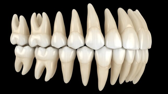 3D Human Teeth Anatomy &ndash; Full Jaw Dental Structure Side View Illustration