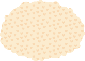 A soft beige scalloped label with a subtle repeating heart pattern, designed as a clean romantic background frame