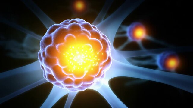 An Intricate View of Neuronal Activity at the Cellular Level, Highlighting the Structure and Function of a Neuron's Core as it Engages with Its Surrounding Environment in a Microscopic World.