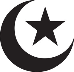Black star and crescent moon symbol for ramadan or islamic design