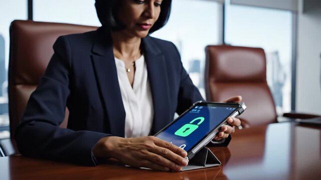 Using a tablet in a modern office setting for digital documentation and secure workflow