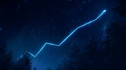 Growth visualized a luminous data trend ascends above a tranquil forest night scene evoking modern innovation