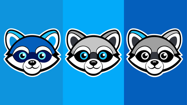 Cartoon raccoon faces in gradient background