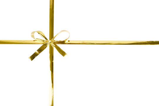golden gift ribbon wrapped package band isolated on white or transparent png