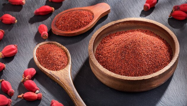 Crushed Annatto Seeds In The Spoon And In The Bowl Bixa Orellana