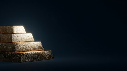 Gold Bars Stacked in Pyramid Shape on Dark Background