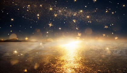 Celestial Dreamscape Golden Glitter And Starry Night Sky