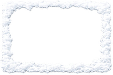 Fototapeta premium Fluffy cloud border creating a rectangular frame, white vapor shape for transparent background designs and overlays