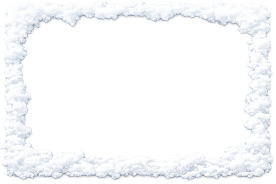 Fluffy cloud border creating a rectangular frame, white vapor shape for transparent background designs and overlays