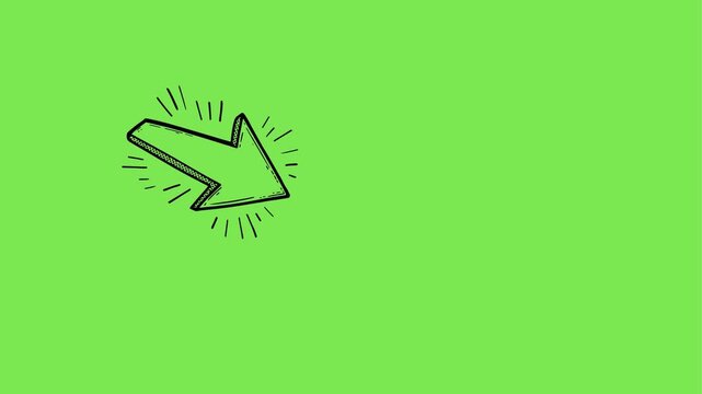 Comic Pointing Arrow Icon Animation, Hand Drawn Cartoon Direction Symbol on Clean Background