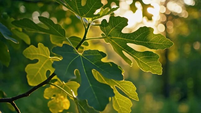 Sunlit Fig Leaves: A close-up view of vibrant fig leaves, illuminated by the gentle glow of sunlight, evokes a sense of freshness and natural beauty.